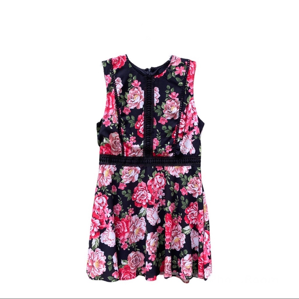 Floral Sleeveless Dress - Black and Pink